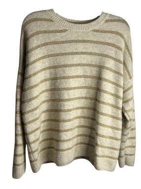 CeCe‎ Cream Sweater with Shiny Gold Stripes Size M